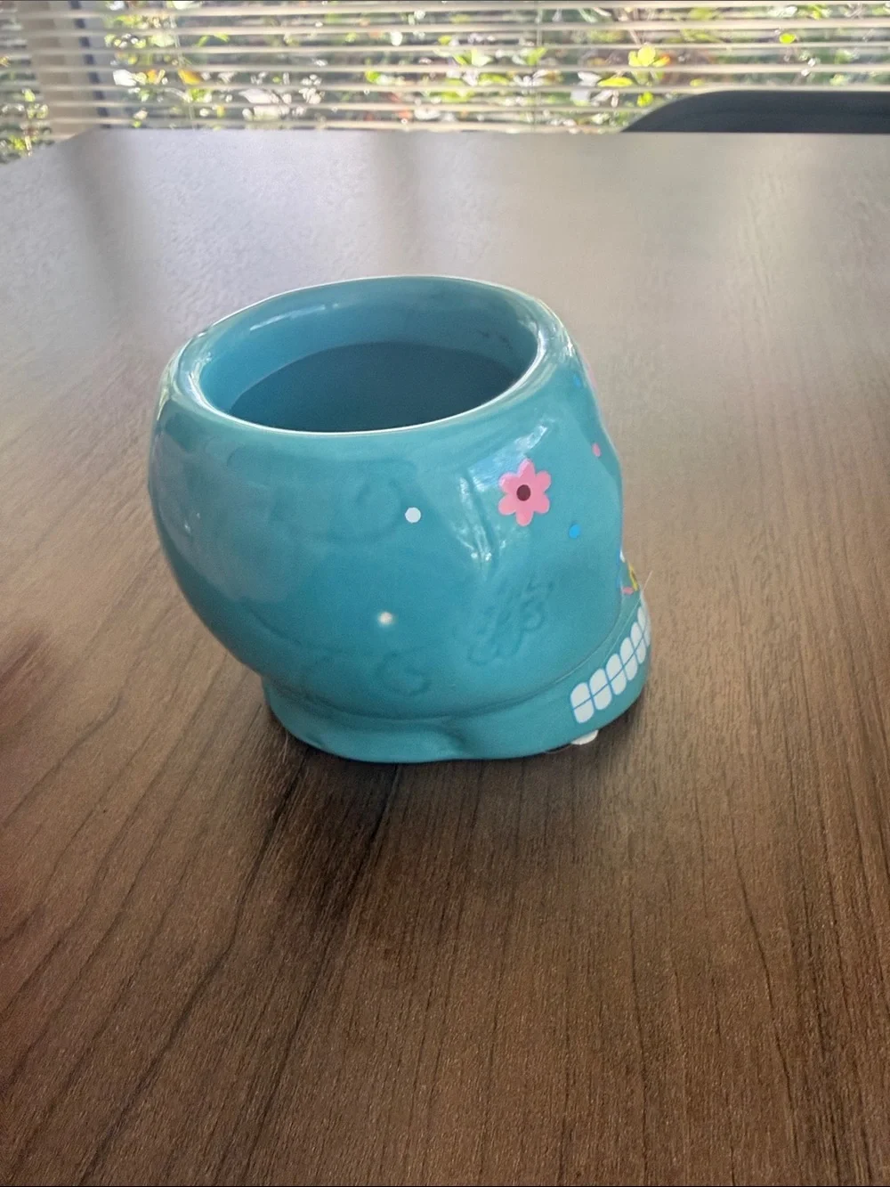 Sugar Skull Day of the Dead Turquoise Ceramic Planter Bowl